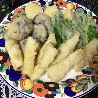 初夏の風味<真竹>の筍とその他の野菜の天ぷら